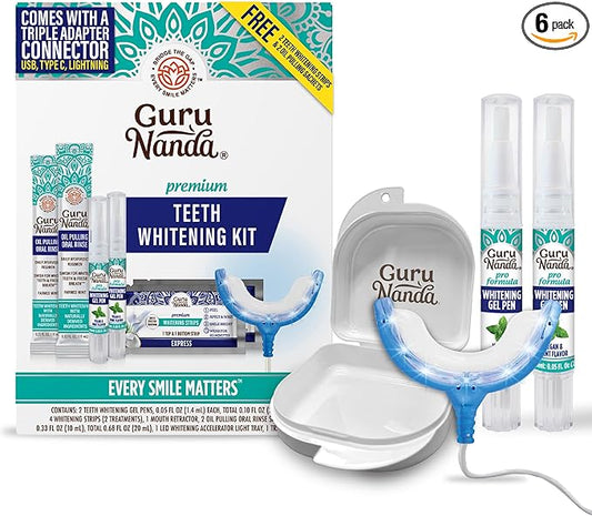 GuruNanda Premium Teeth Whitening Kit with LED Light & Whitening Pen